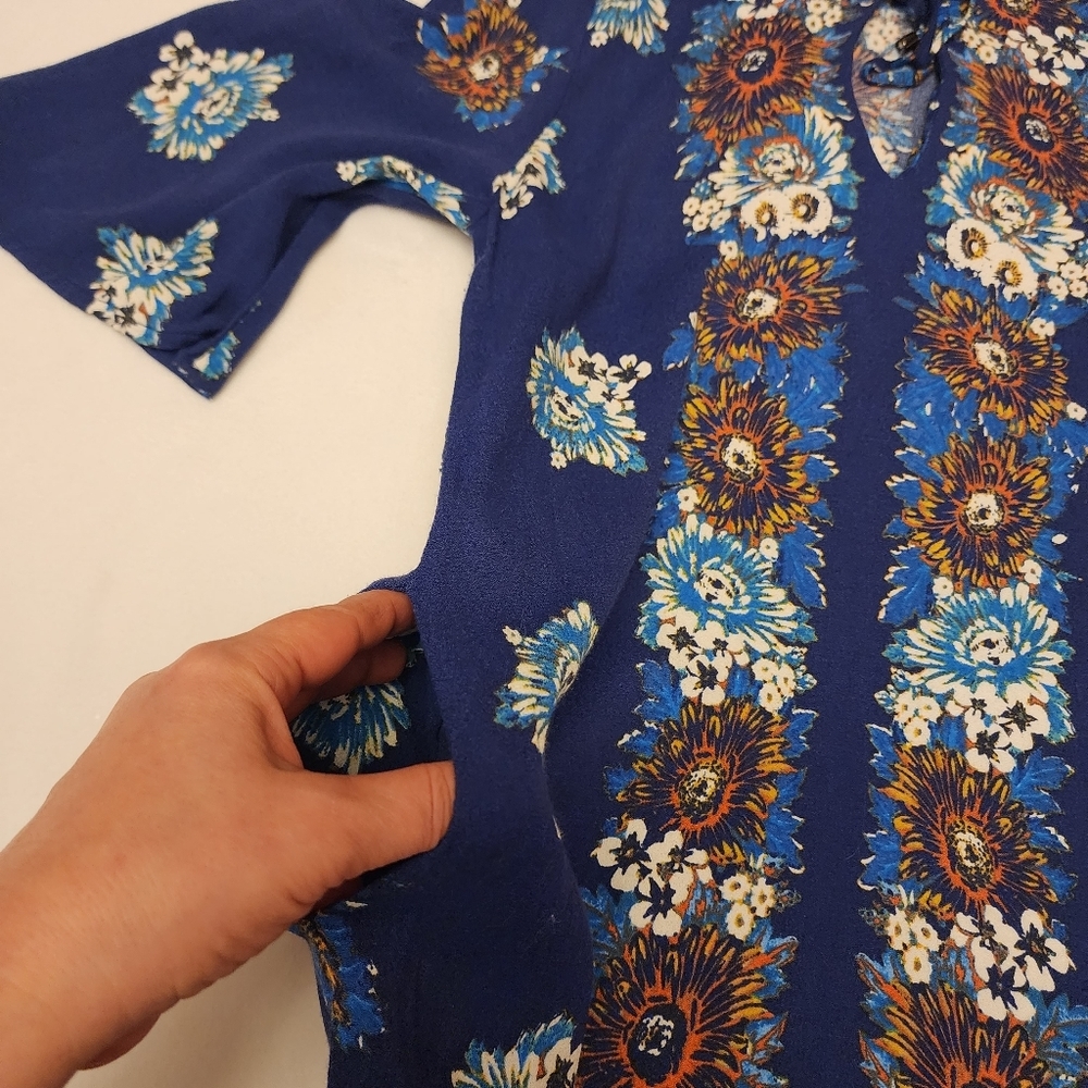 Ella Moss Blue Floral Shift Dress 3/4 Length Sleeves Size M - Picture 10 of 14